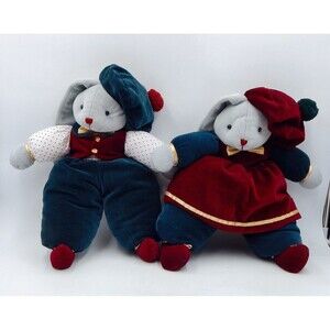 Applause Christmas Bunny Plush Girl & Boy Pair Velvet Outfits Floppy Ears 19 In